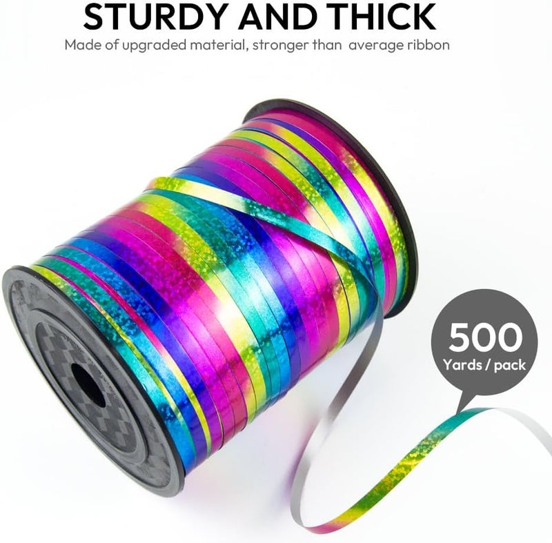 HimBen 500 Yards Curling Ribbon for Gift Wrapping, 3/16" Balloon String for Christmas Valentine Birthday Wedding Party Festival Decoration, Crafts, Flower Bouquet(Shiny Rainbow) - Image 2